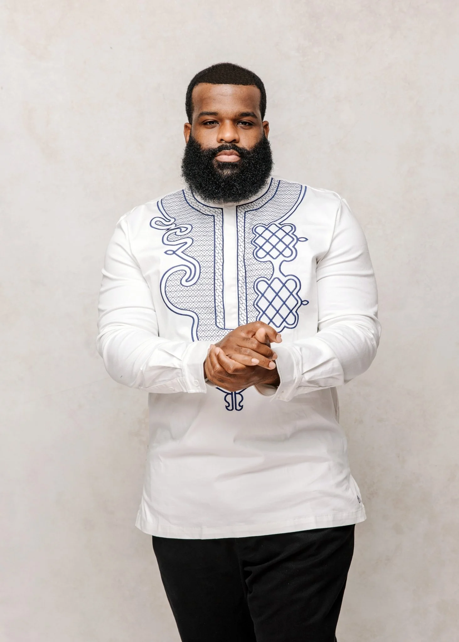 Dubaku Men's Traditional African Embroidery Shirt (White) - Image 7
