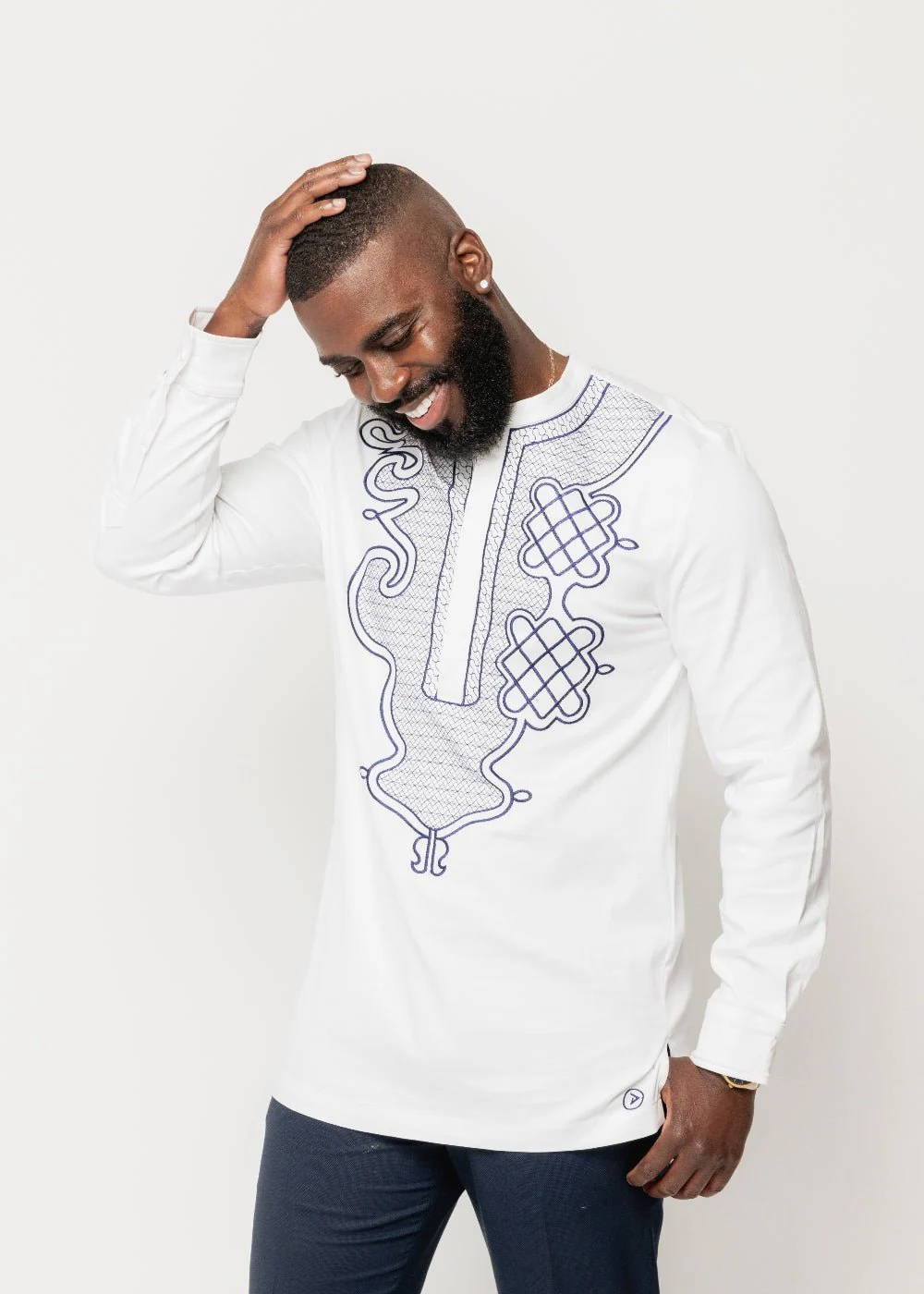 Dubaku Men's Traditional African Embroidery Shirt (White) - Image 8