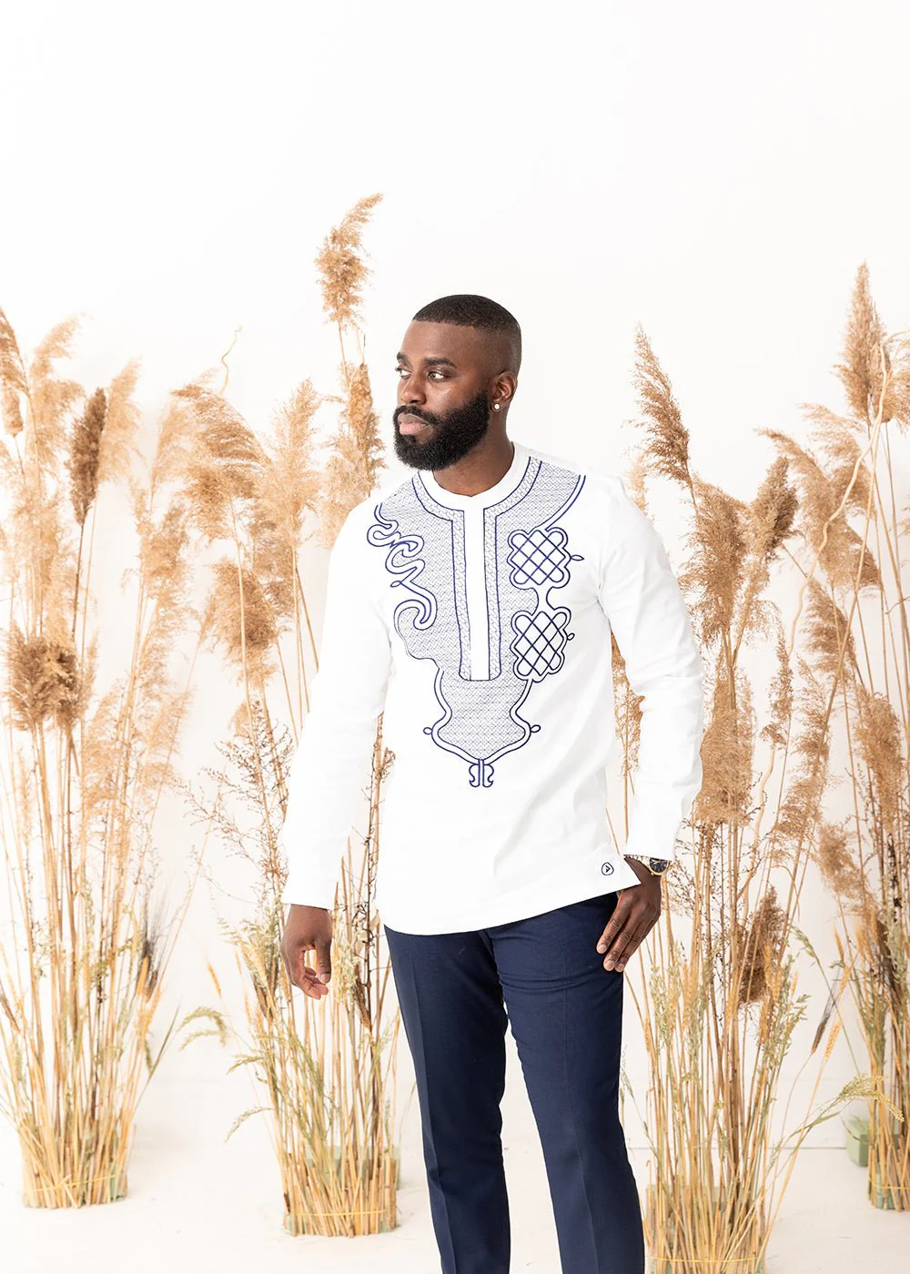 Dubaku Men's Traditional African Embroidery Shirt (White) - Image 9