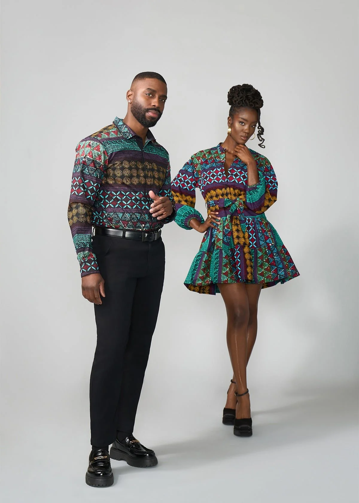 Mazi Men's African Print Button-up Shirt (Teal Maroon Multipattern) - Image 4
