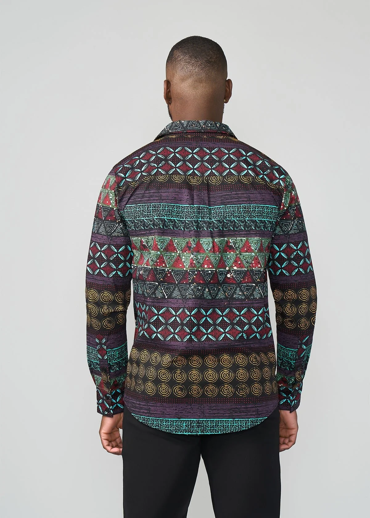 Mazi Men's African Print Button-up Shirt (Teal Maroon Multipattern) - Image 7
